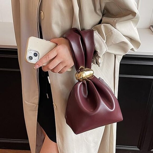 Neiman Marcus PU Leather Burgundy Wristlet Purse